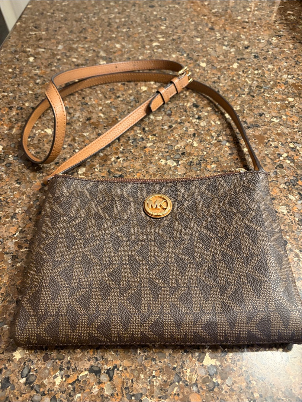 Michael Kors Brown/ Tan Signature Logo Crossbody